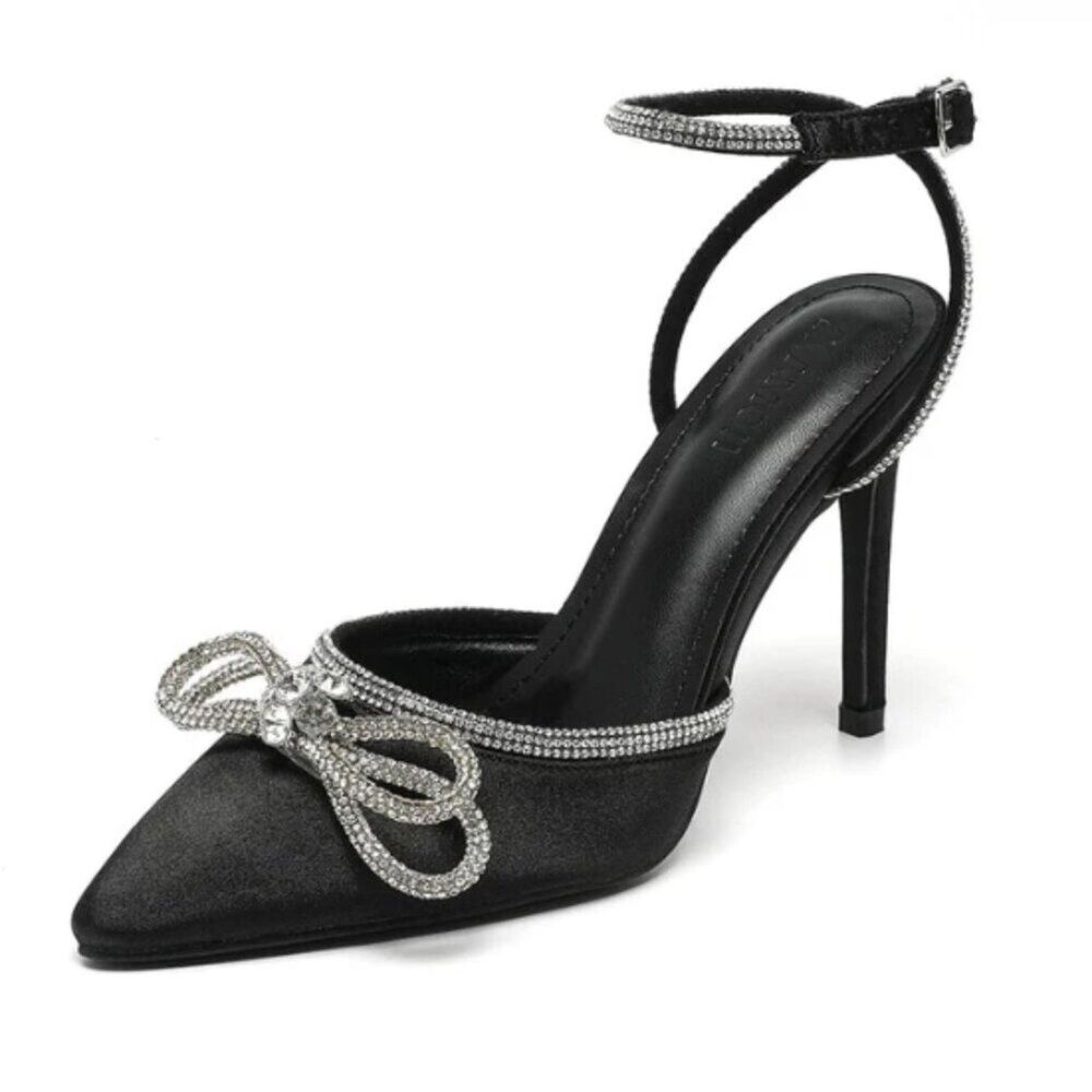 NWOT‎ Amoji Black Stiletto Heels with Rhinestone Accents - Size 8